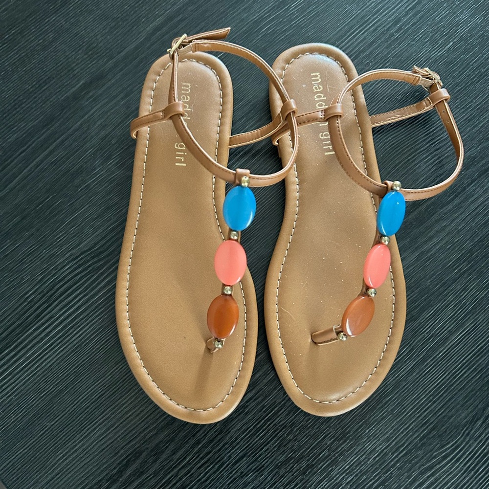 Madden Girl Brown Sandals with Blue and Pink Beads